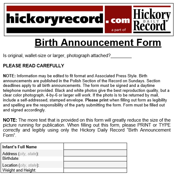 birth announcement form