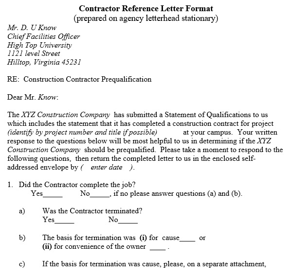 contractor reference letter template