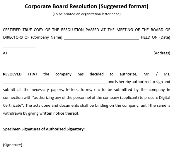 corporate board resolution template
