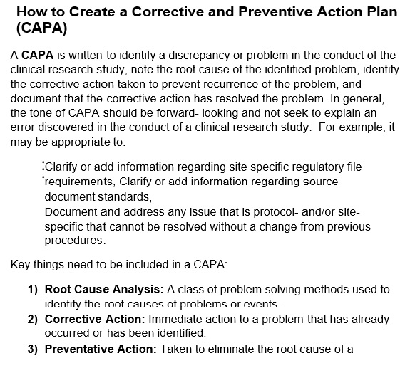 corrective and preventive action plan example