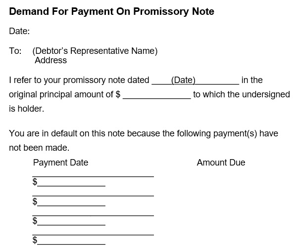 demand for payment on promissory note