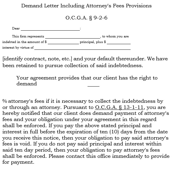 demand letter including attorneys fees provisions