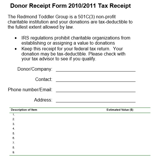 donor receipt form