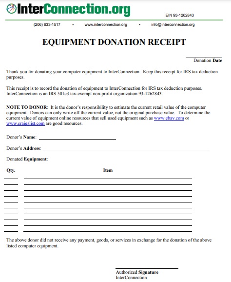 equipment donation receipt template