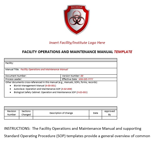 facility operation and maintenance manual template
