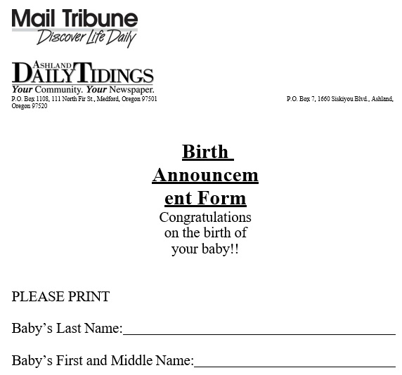 fillable birth announcement form