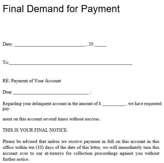 final demand for payment letter