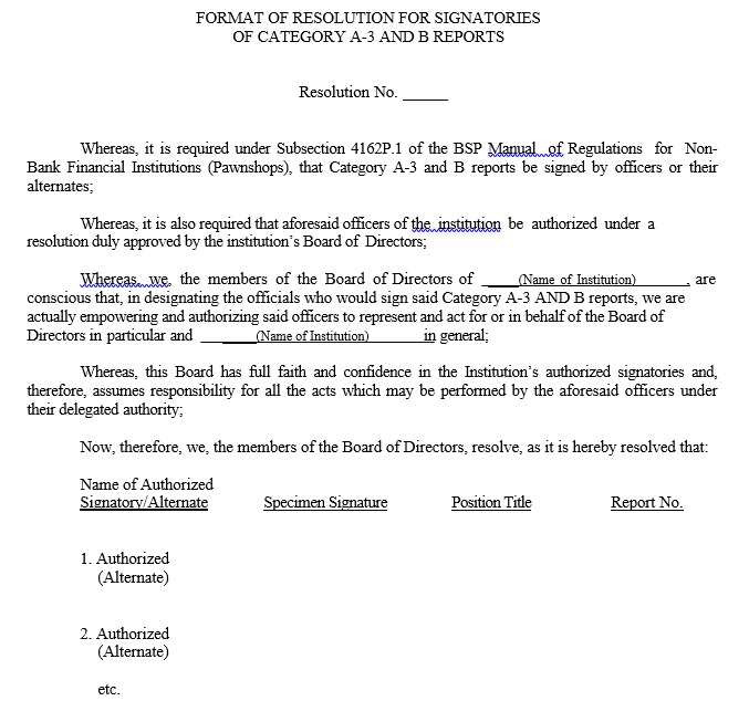 format of resolution for authorised signatory