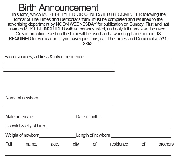 free birth announcement template 9