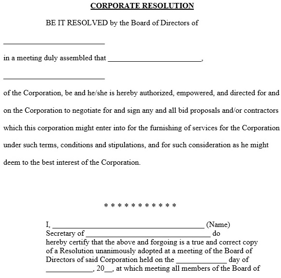 free corporate resolution form 1