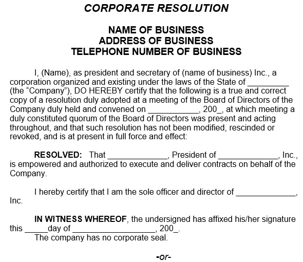 free corporate resolution form 6
