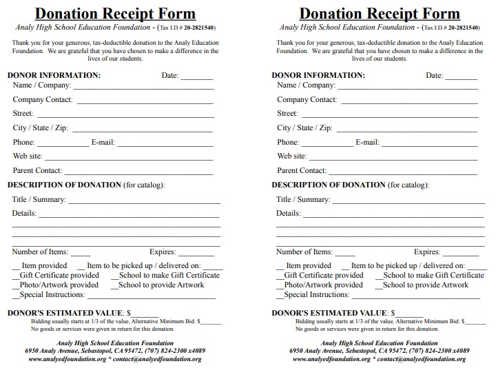 free donation receipt form 2