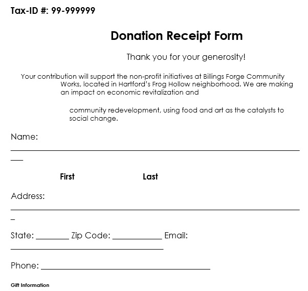 free donation receipt form