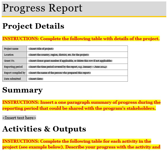 free project status report template 2