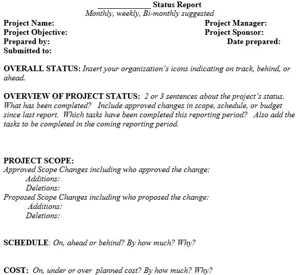 free project status report template 5