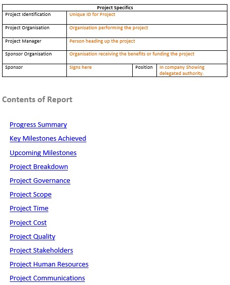 free project status report template 9