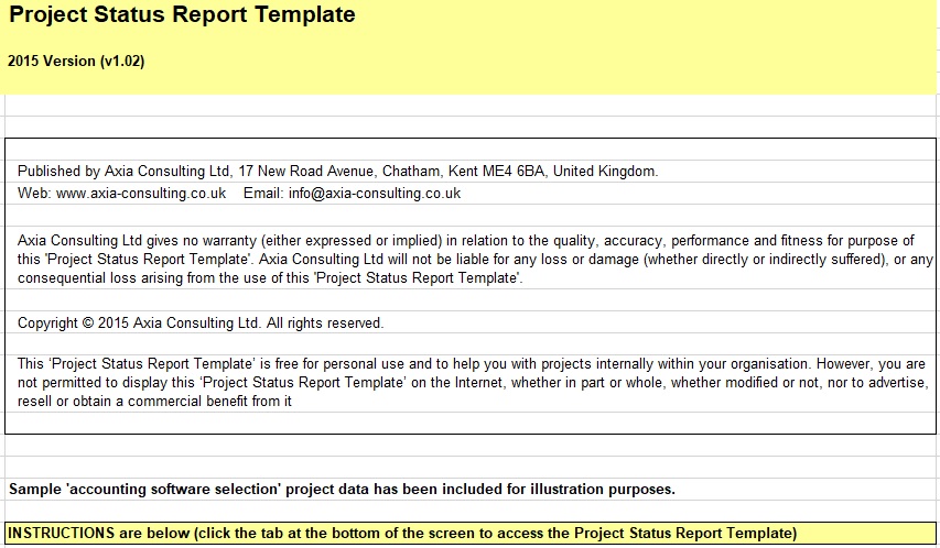 free project status report template excel