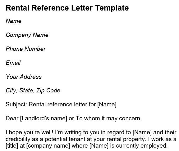 free rental reference letter