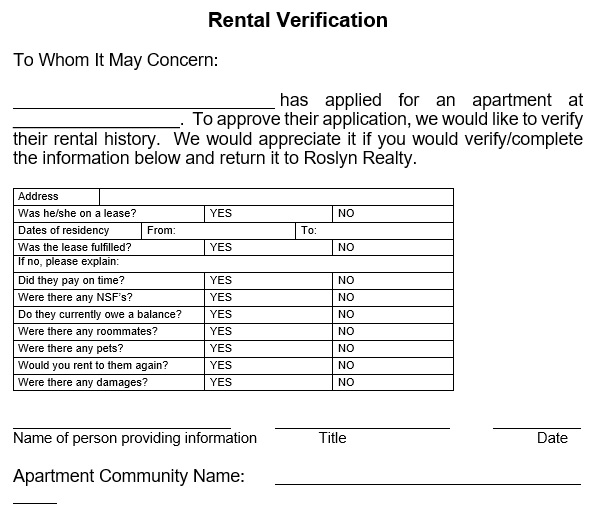 free rental verification form 4