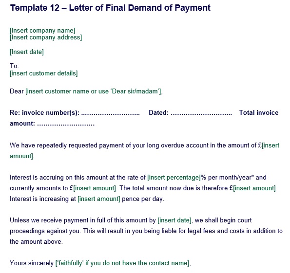 letter of final demand of payment