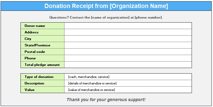 non profit donation receipt template excel