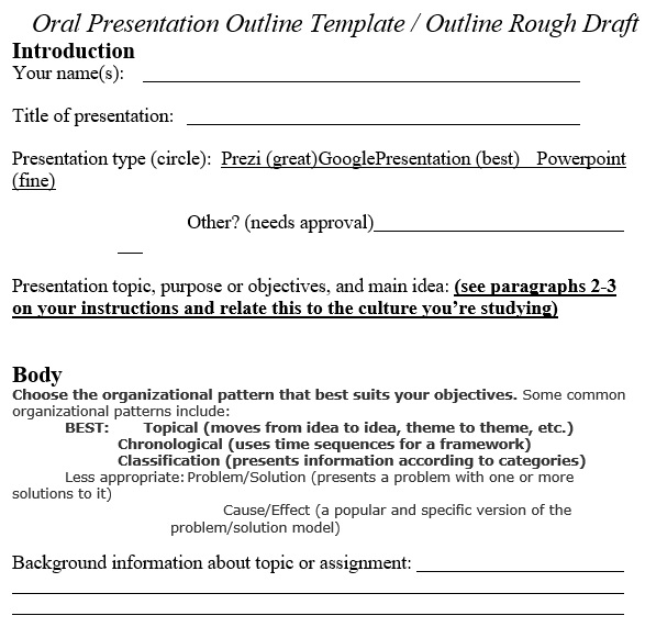 oral presentation outline template