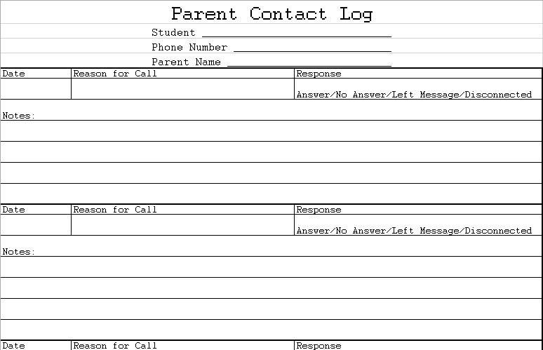 parent contact log template