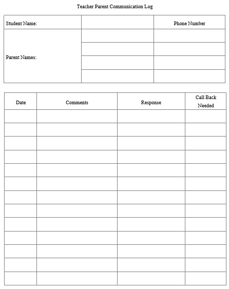 parent teacher communication log template