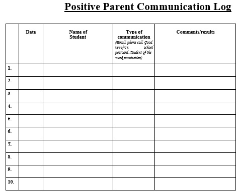 positive parent communication log template