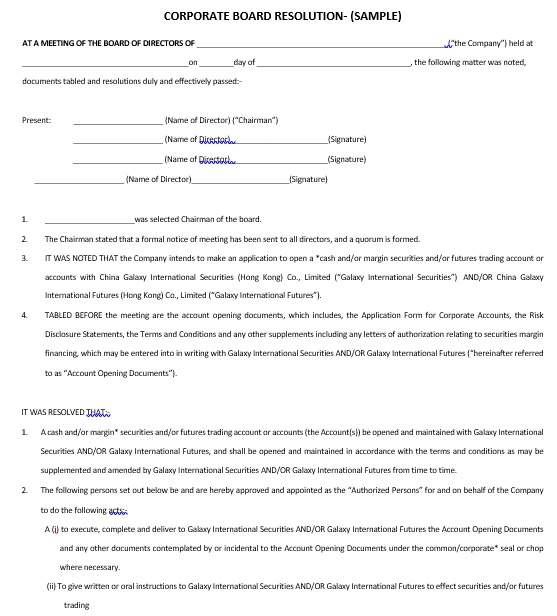 printable corporate resolution form