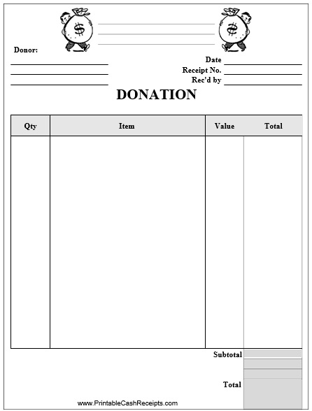 printable non profit donation receipt template