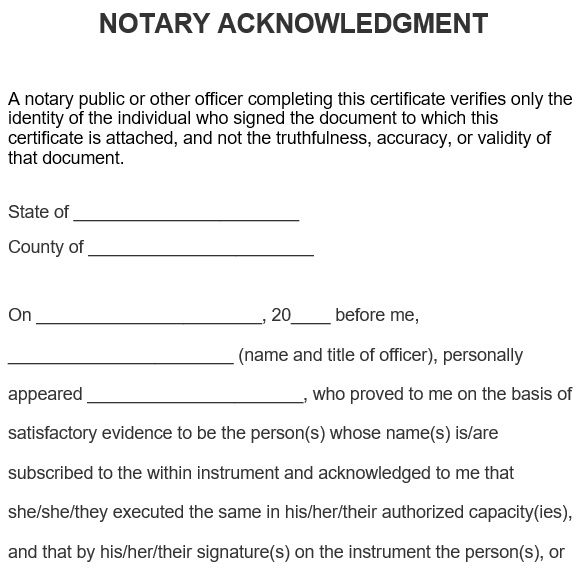 printable notary acknowledgement template 8