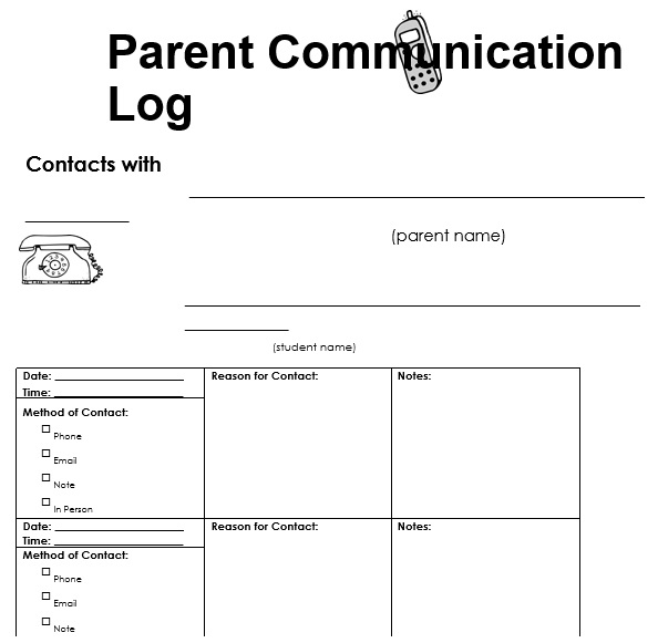 printable parent communication log template 12