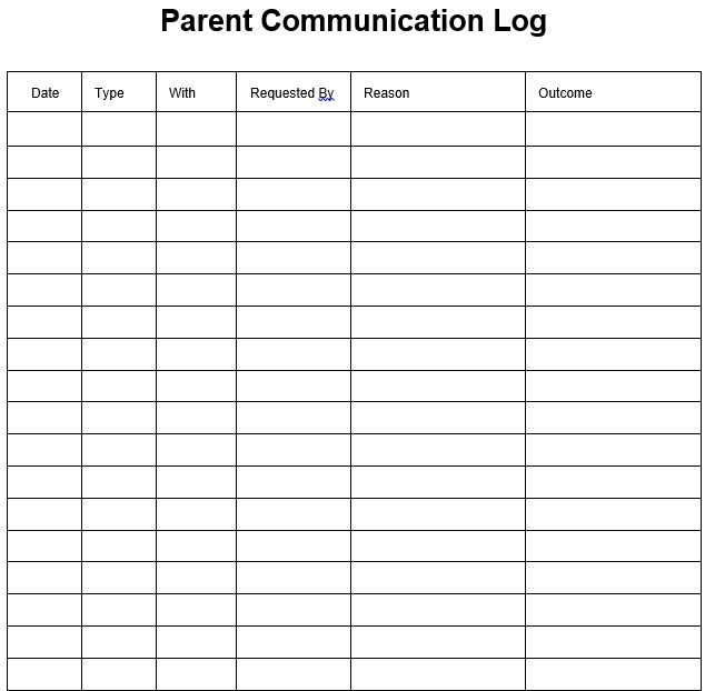 printable parent communication log template 2