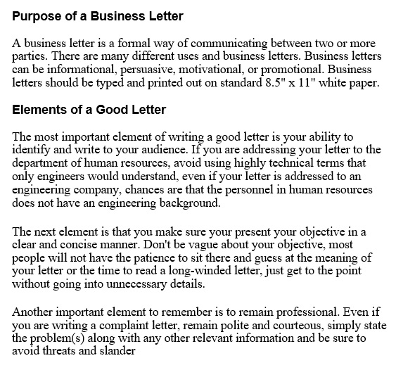 purpose of a business letter