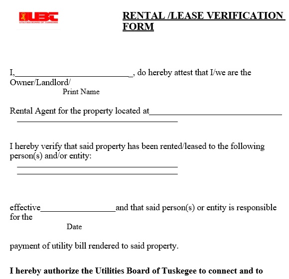 rental lease verification form template