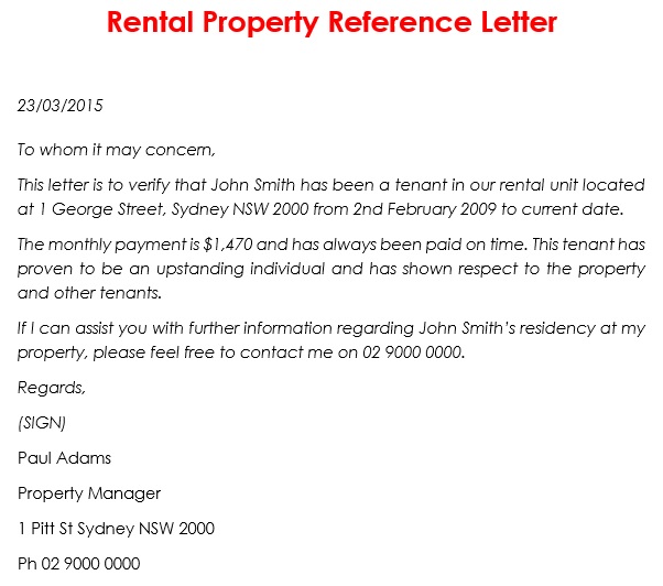 rental property reference letter