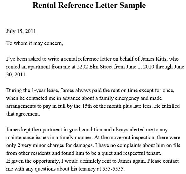 rental reference letter sample