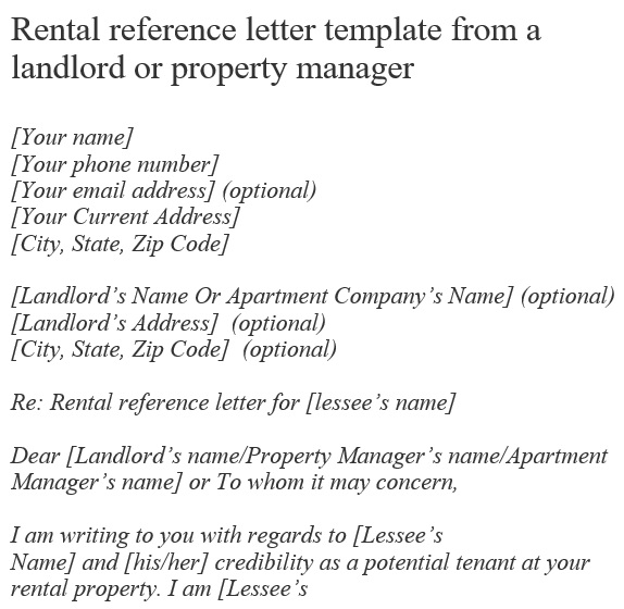 rental reference letter template from a landlord or property manager