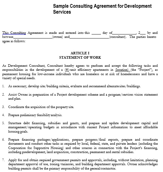 sample consultant agreement for development services