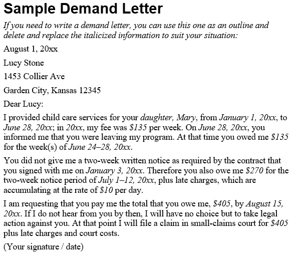 sample demand letter for payment