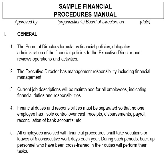sample financial procedures manual template