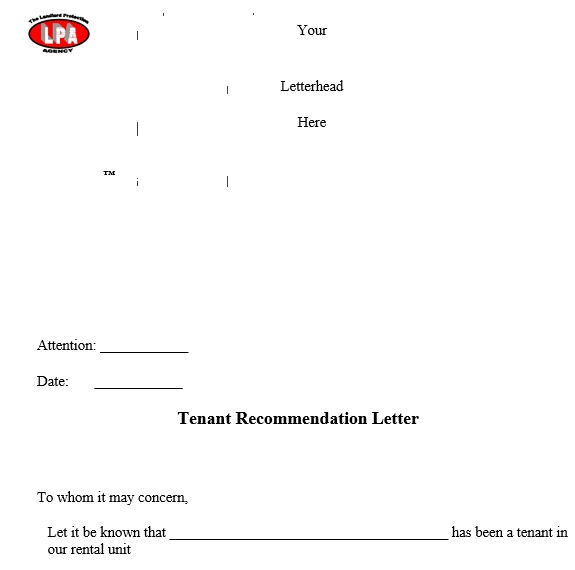 tenant recommendation letter from employer