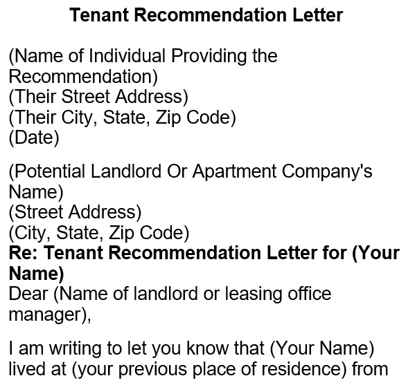 tenant recommendation letter