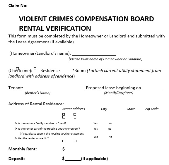 violent crimes compensation board rental verification form