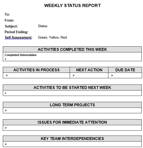 weekly status report template