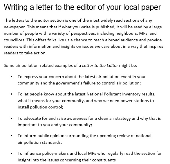 writing a letter to the editor of your local paper