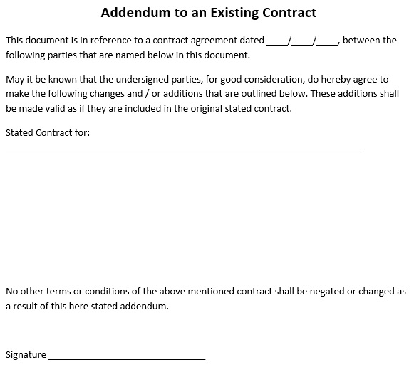 addendum to an existing contract