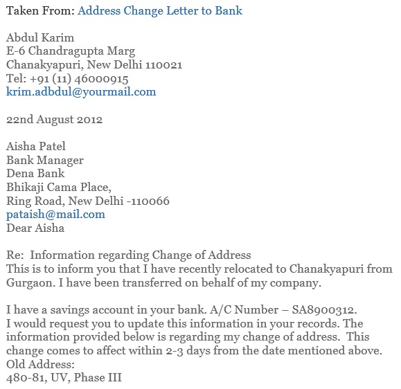 address change letter to bank