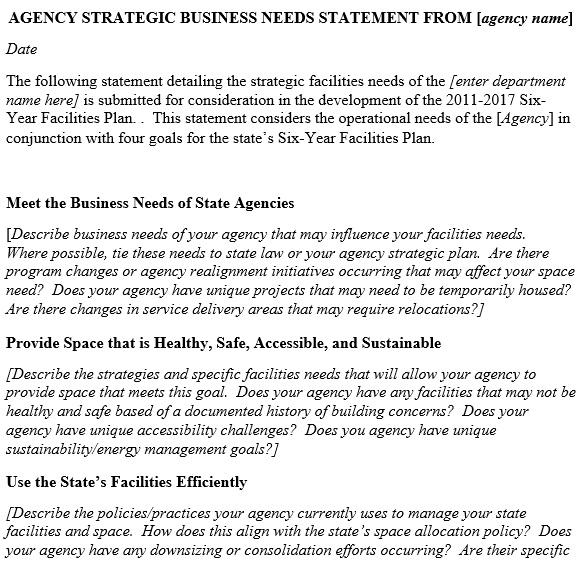 agency strategic business needs statement from